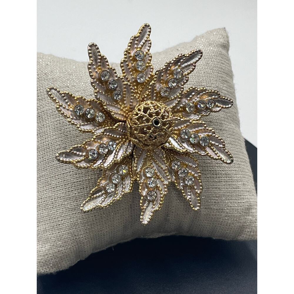 Vintage Poinsettia AB Rhinestone Spray Silver Tone Gold Tone Shiny Brooch - Picture 4 of 11